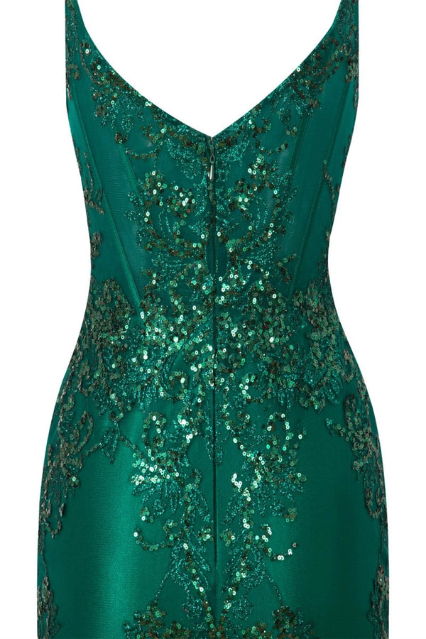 Sheath Short V Neck Satin Homecoming Dress with Appliques - KissProm