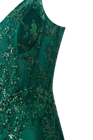 Sheath Short V Neck Satin Homecoming Dress with Appliques - KissProm