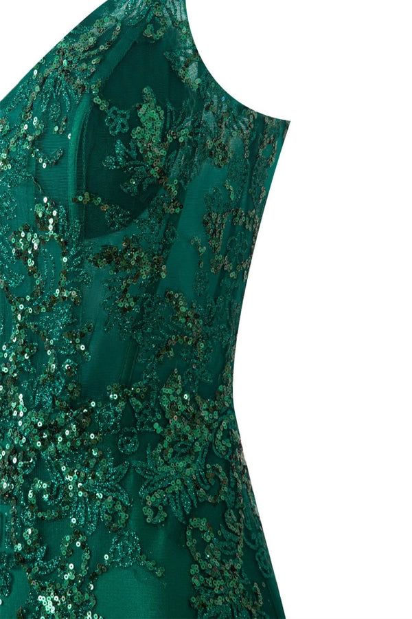 Sheath Short V Neck Satin Homecoming Dress with Appliques - KissProm