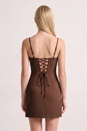 Brown Spaghetti Straps Sheath Satin Mini Homecoming Dress (2) | KISSPROM