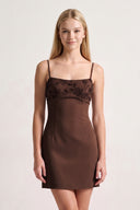 Brown Spaghetti Straps Sheath Satin Mini Homecoming Dress | KISSPROM