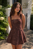 Brown Square Neck Embroidered Flower Lace A-Line Homecoming Dress | KISSPROM