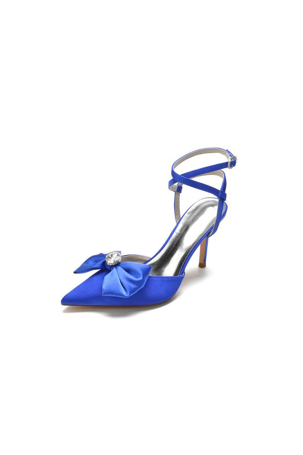 Buckle Strap Bow Pointed Toe High Heels - KissProm