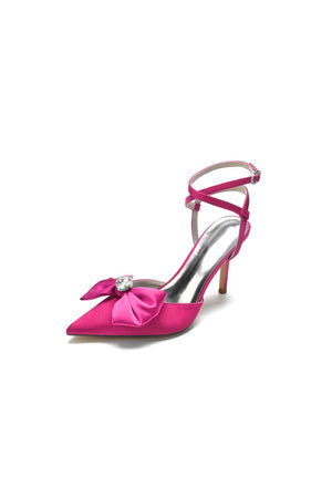 Buckle Strap Bow Pointed Toe High Heels - KissProm