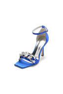 Buckle Strap Chain Square Open Toe Chunky Heels - KissProm
