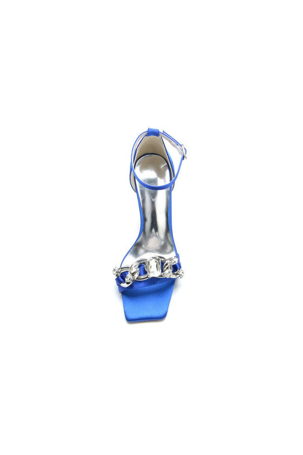Buckle Strap Chain Square Open Toe Chunky Heels - KissProm