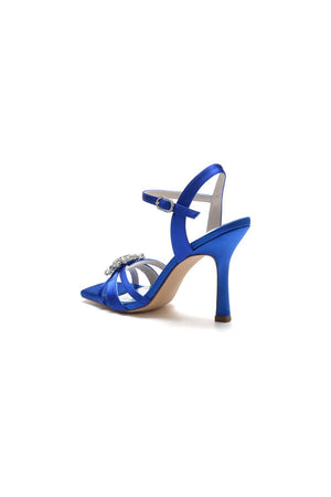 Buckle Strap Crystal Flowers Square Open Toe Chunky Heels - KissProm