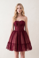Burgundy A line Strapless Tulle Homecoming Dress | KISSPROM
