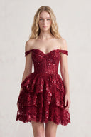 Burgundy A-Line Sweetheart Tiered Short Homecoming Dresses | KISSPROM
