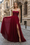 A - Line Sweetheart Beads Empire - Waist Sleeveless Prom Dress With Slit - KissProm