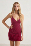 Burgundy Bodycon Beaded Satin Homecoming Dress | KISSPROM