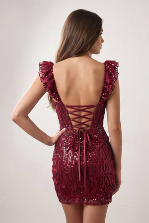 Burgundy Bodycon Off The Shoulder Sequins Short Homecoming Dresses (2) | KISSPROM