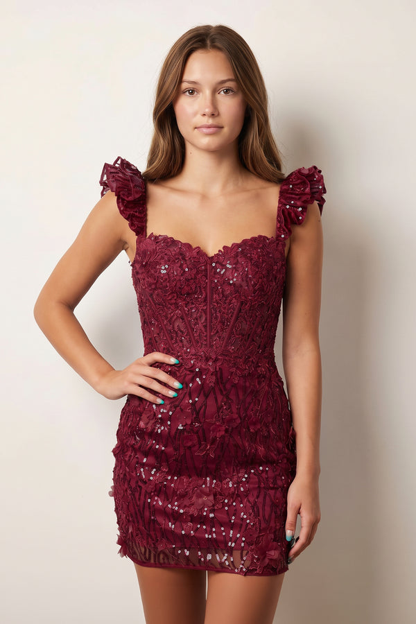 Burgundy Bodycon Off The Shoulder Sequins Short Homecoming Dresses | KISSPROM