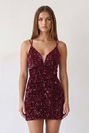 Burgundy Bodycon Sequins Short Homecoming Dress | KISSPROM