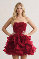 A-line Lace Appliques Organza Short Homecoming Dress - KissProm