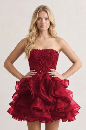 A-line Lace Appliques Organza Short Homecoming Dress - KissProm