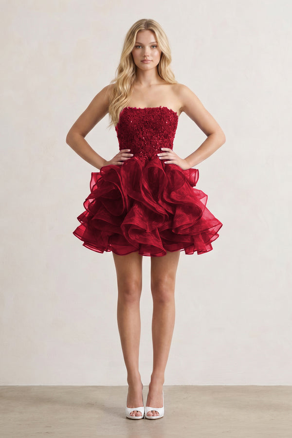 A-line Lace Appliques Organza Short Homecoming Dress - KissProm