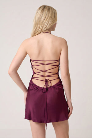 Burgundy Halter Satin Sheath Sequined Mini Homecoming Dress | KISSPROM