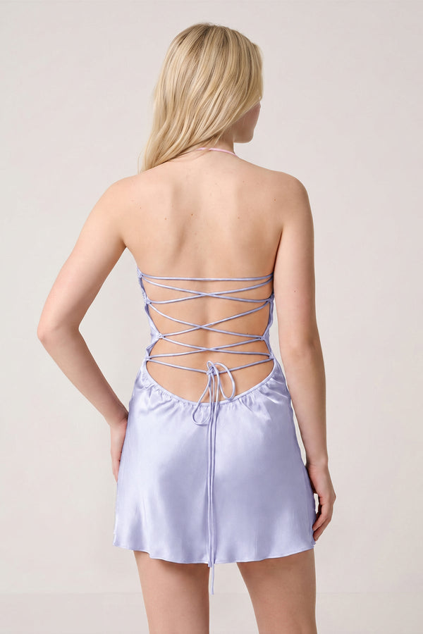 Lavender Halter Satin Sheath Sequined Mini Homecoming Dress (4) | KISSPROM