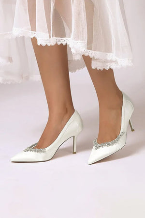Burgundy High Heels with Crystal Embellishments - KissProm