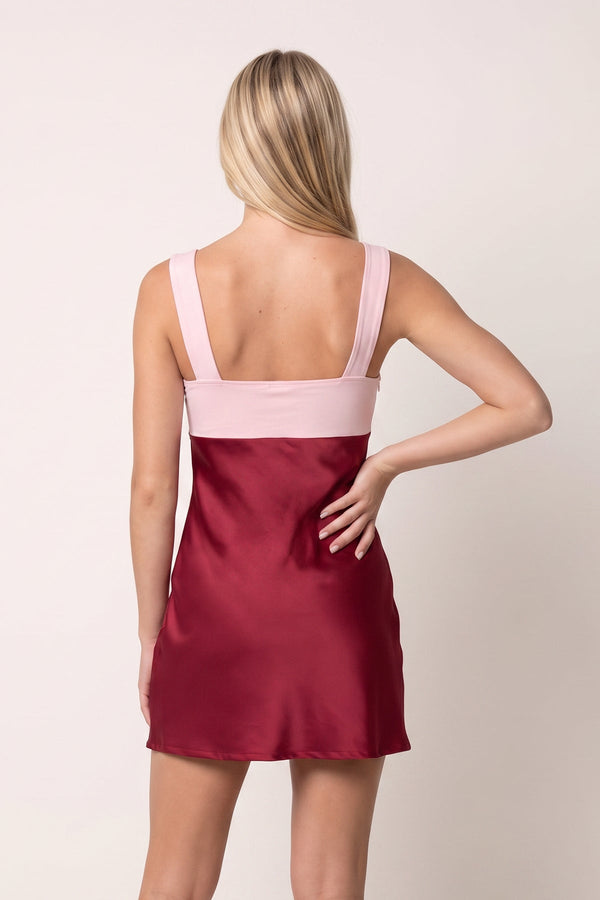 Burgundy Ruched Sweetheart Sheath Satin Homecoming Dress | KISSPROM