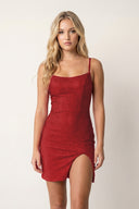Sheath Beaded Satin Homecoming Dress with Slit - KissProm