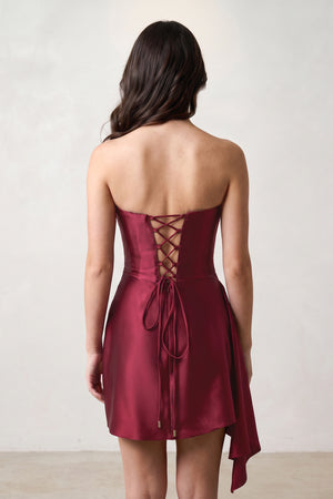 Burgundy Sheath Strapless Satin Short Homecoming Dresses (2) | KISSPROM