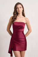 Burgundy Sheath Strapless Satin Short Homecoming Dresses | KISSPROM
