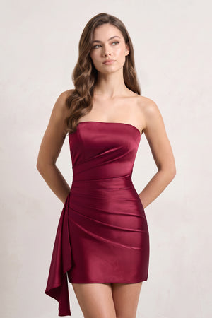 Burgundy Sheath Strapless Satin Short Homecoming Dresses | KISSPROM