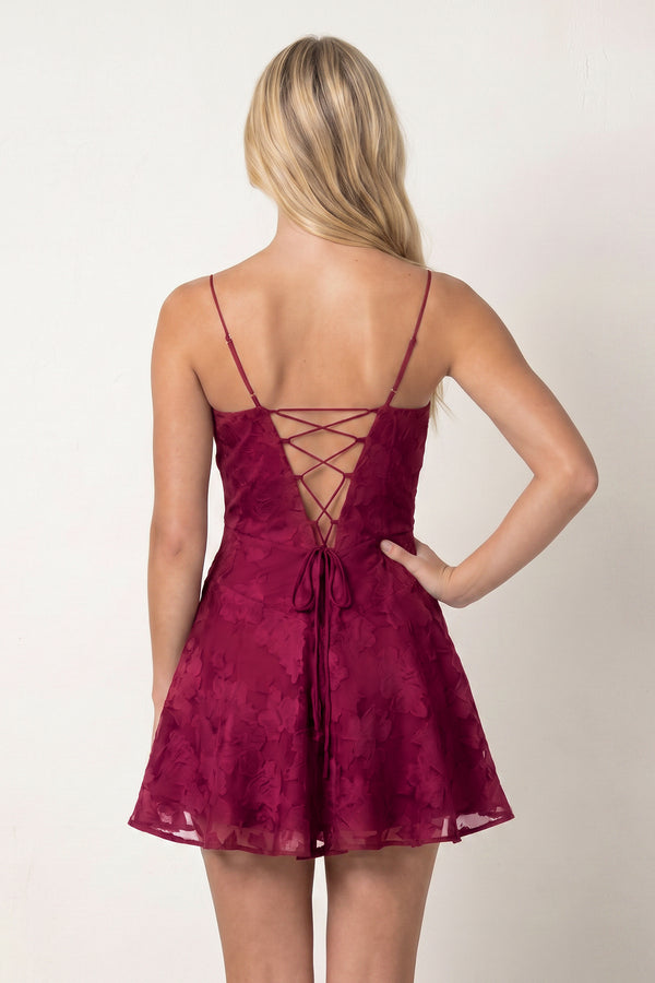 Burgundy Spaghetti Straps A-Line Chiffon Jacquard Homecoming Dress (2) | KISSPROM