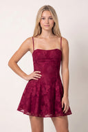 Burgundy Spaghetti Straps A-Line Chiffon Jacquard Homecoming Dress | KISSPROM