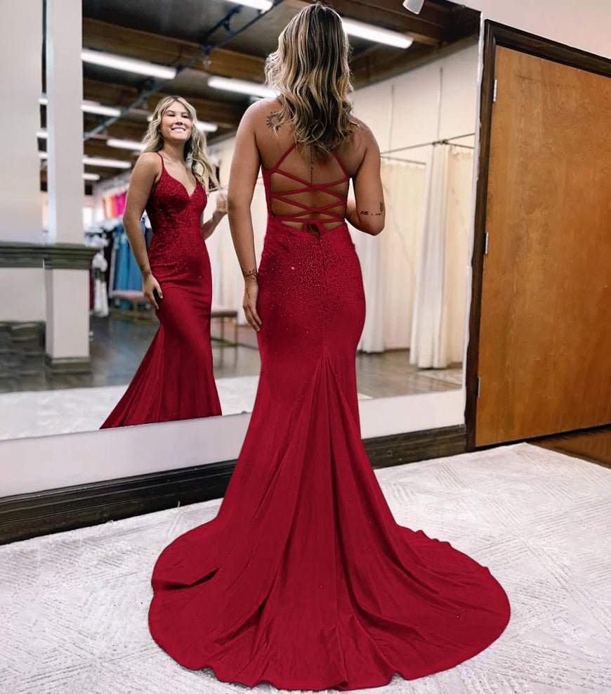Mermaid Spaghetti Straps Corset Back Satin Prom Dress, Burgundy / Custom Size Mermaid Spaghetti Straps Corset Back Satin Prom Dress, Burgundy / Custom Size