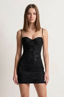Black Spaghetti Straps Sheath Homecoming Dress With Floral Embroidery - KISSPROM
