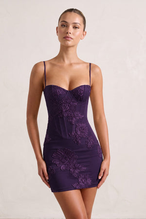 Purple Spaghetti Straps Sheath Homecoming Dress With Floral Embroidery | KISSPROM