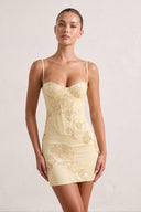 Yellow Spaghetti Straps Sheath Homecoming Dress With Floral Embroidery | KISSPROM