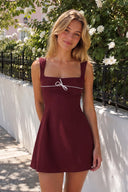 Burgundy Square Neck A-Line Satin Homecoming Dress With Lace-Up Back | KISSPROM