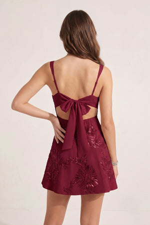 Burgundy Square Neck Embroidered Flower Tulle A-Line Homecoming Dress | KISSPROM