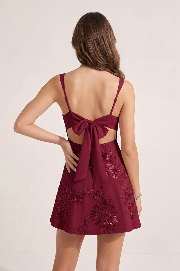 Burgundy Square Neck Embroidered Flower Tulle A-Line Homecoming Dress | KISSPROM