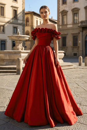 KissProm- Burgundy Strapless Satin Long Prom Dress, A-Line Evening Party Dress