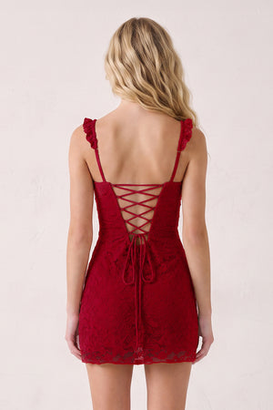 Burgundy Sweetheart Lace Sheath Mini Homecoming Dress with Lace-Up Back (4) | KISSPROM
