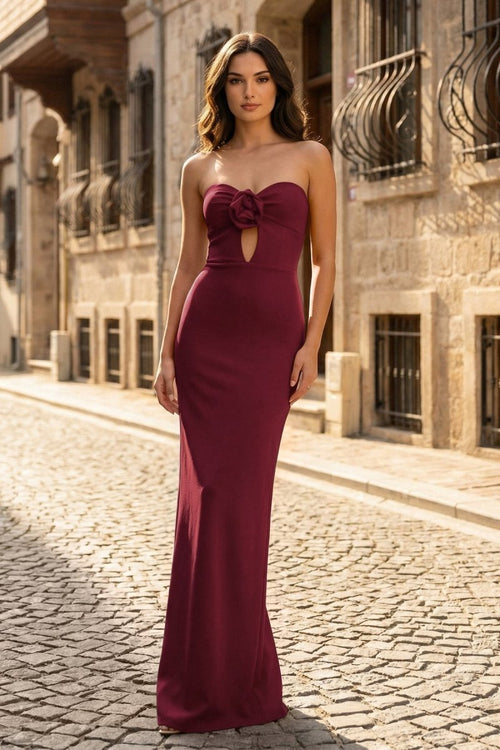 Burgundy Sweetheart Satin Mermaid Long Formal Dress | KISSPROM