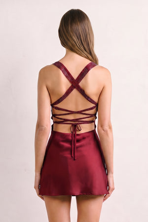 Burgundy Sweetheart Satin Sheath Mini Homecoming Dress With Beading | KISSPROM