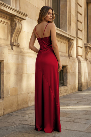 Spaghetti Straps Long Sheath Prom Dress With Split - KISSPROM PROM DRESSES