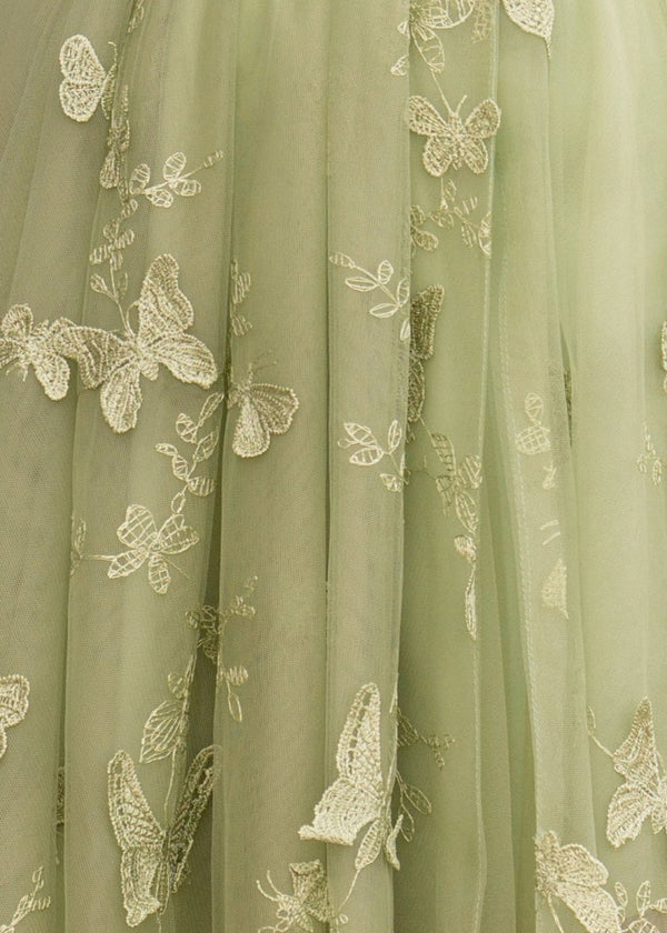 A-line Butterfly Lace Lilac Corset Prom Dress with Slit -KissProm