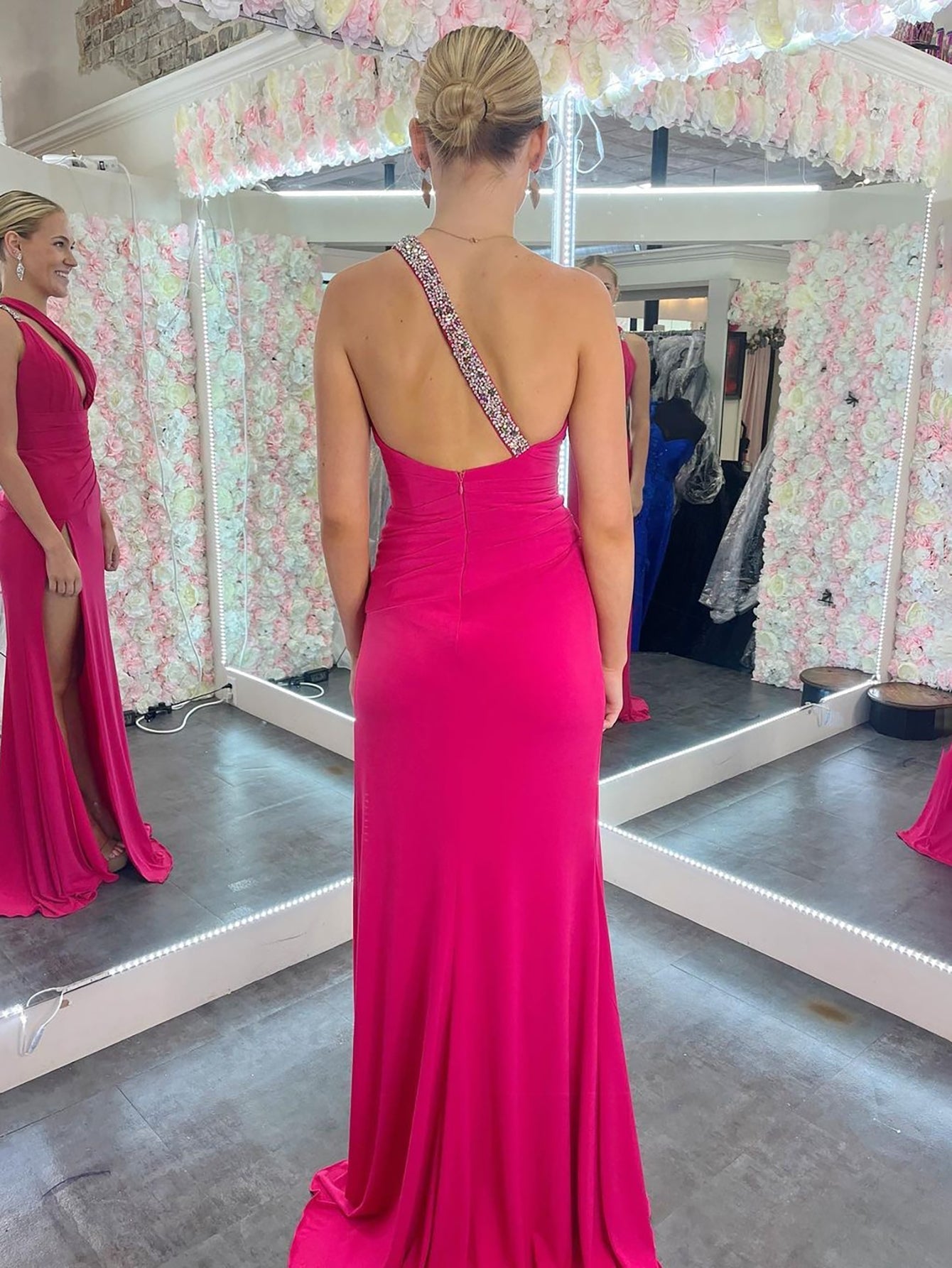 Teresa | Mermaid One Shoulder Pink Cutout Long Prom Dress