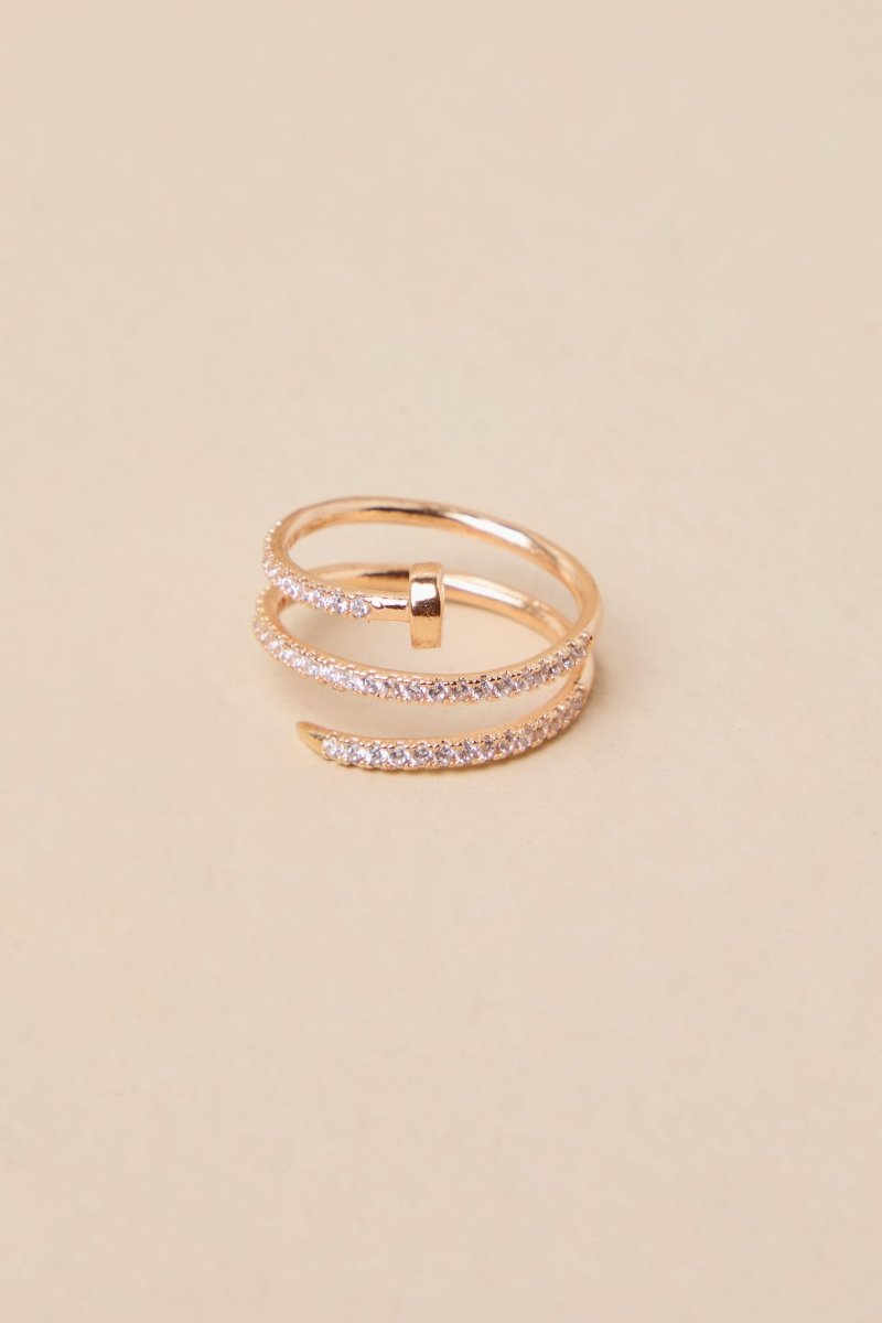 Multilayer Gold Open Circle Rings with Rhinestones - KissProm