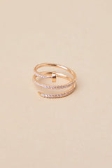 Multilayer Gold Open Circle Rings with Rhinestones - KissProm