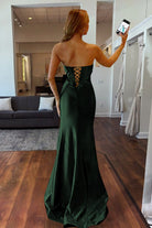 Cabria | Dark Green - Strapless Mermaid Satin Long Prom Dresses With Bowknot - KissProm