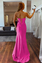 Cabria | Fuchsia - Strapless Mermaid Satin Long Prom Dresses With Bowknot - KissProm