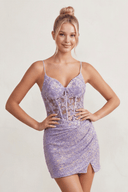 Sparkle Appliques Sequin Bodycon Lilac Mini Party Dresses - KissProm